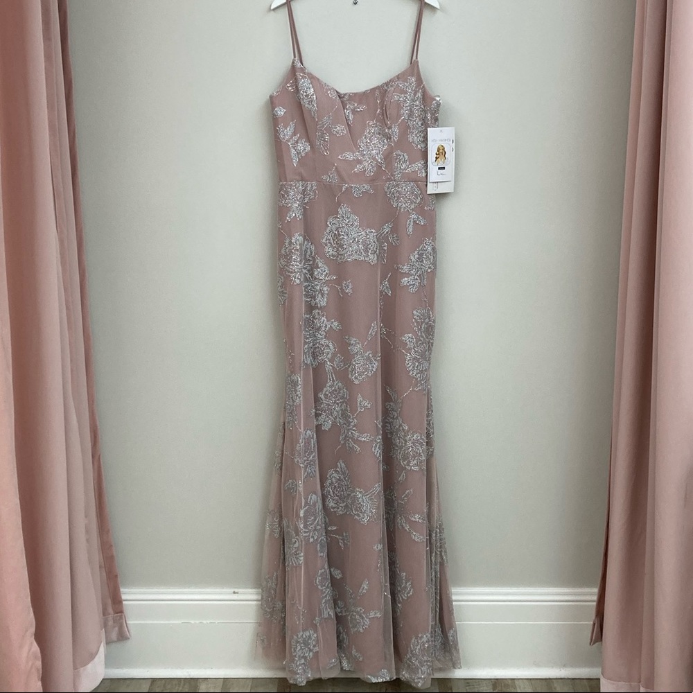 Shimmering silver and blush bridesmaid dress